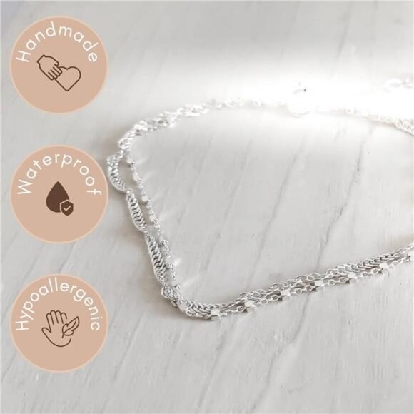 Sterling Silver Double Strand Bracelet Women Satellite Twirl Chain Waterproof - Picture 4 of 9